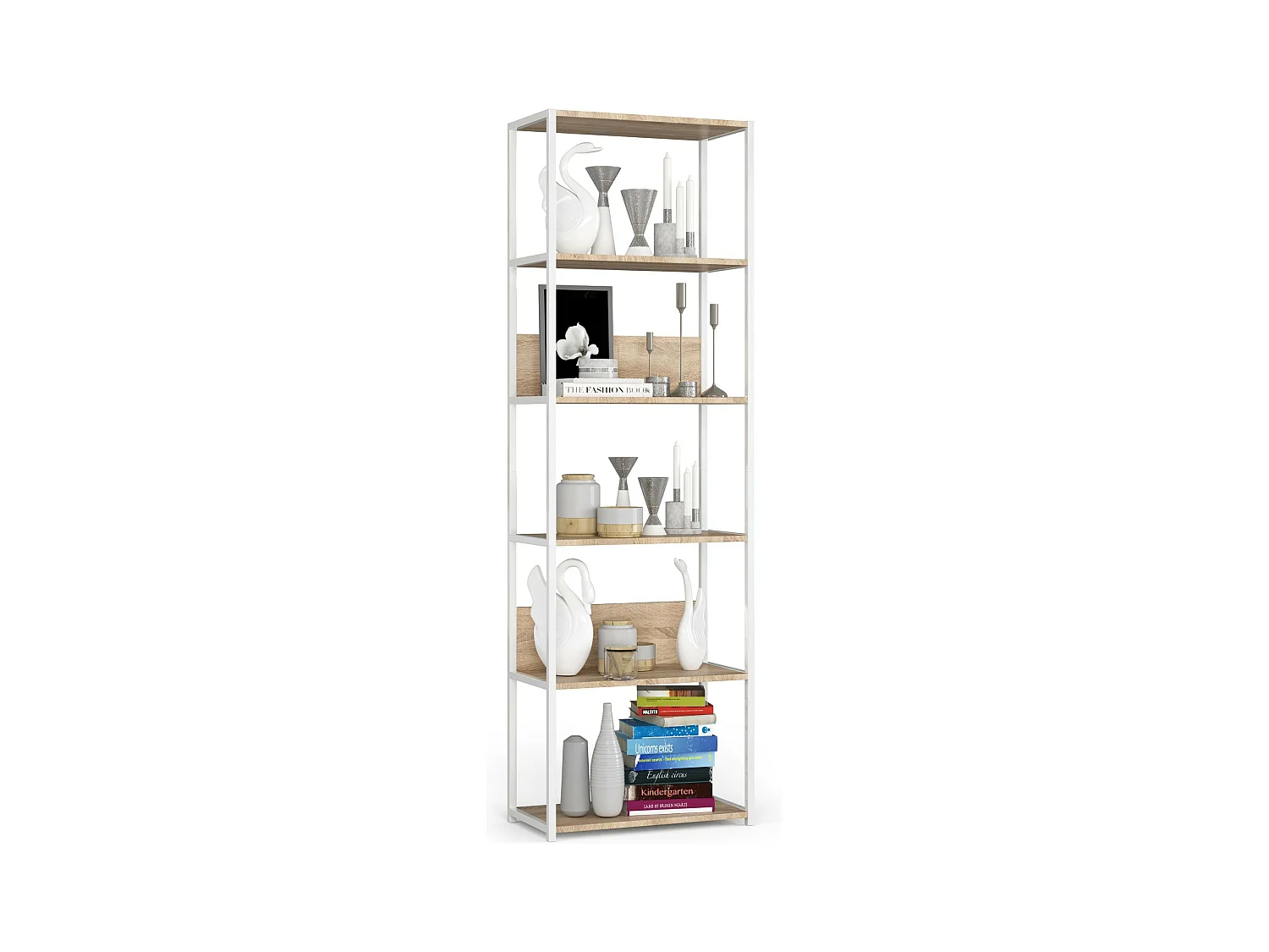 Estantería loft 60 cm AKORD metálica Blanco con 6 estantes en Roble Sonoma 60x32x191 cm