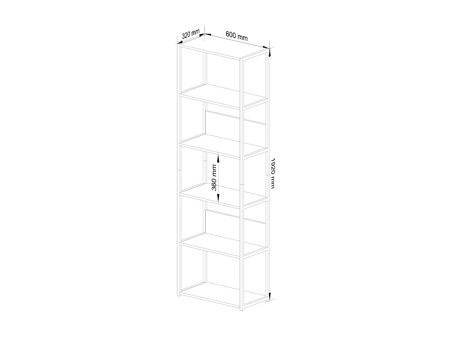Open Boekenkast, Ladderkast, Loft Design / Metalen Vakkenkast met 6 Planken / Opbergplank / Boekenrek Opslagrek / Wit - Sonoma Eik / 60 x 192 x 32 cm