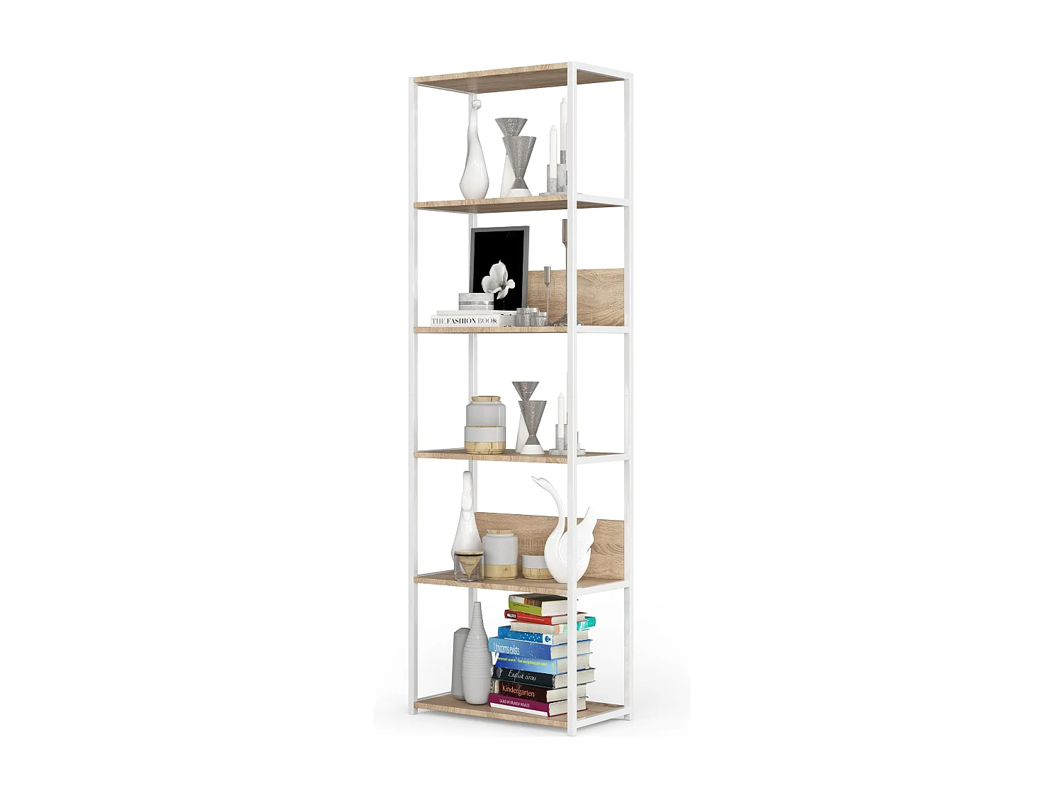 Étagère murale industrielle AKORD Blanche - Chêne Sonoma 60 cm 6 étagères 60x32x192 cm