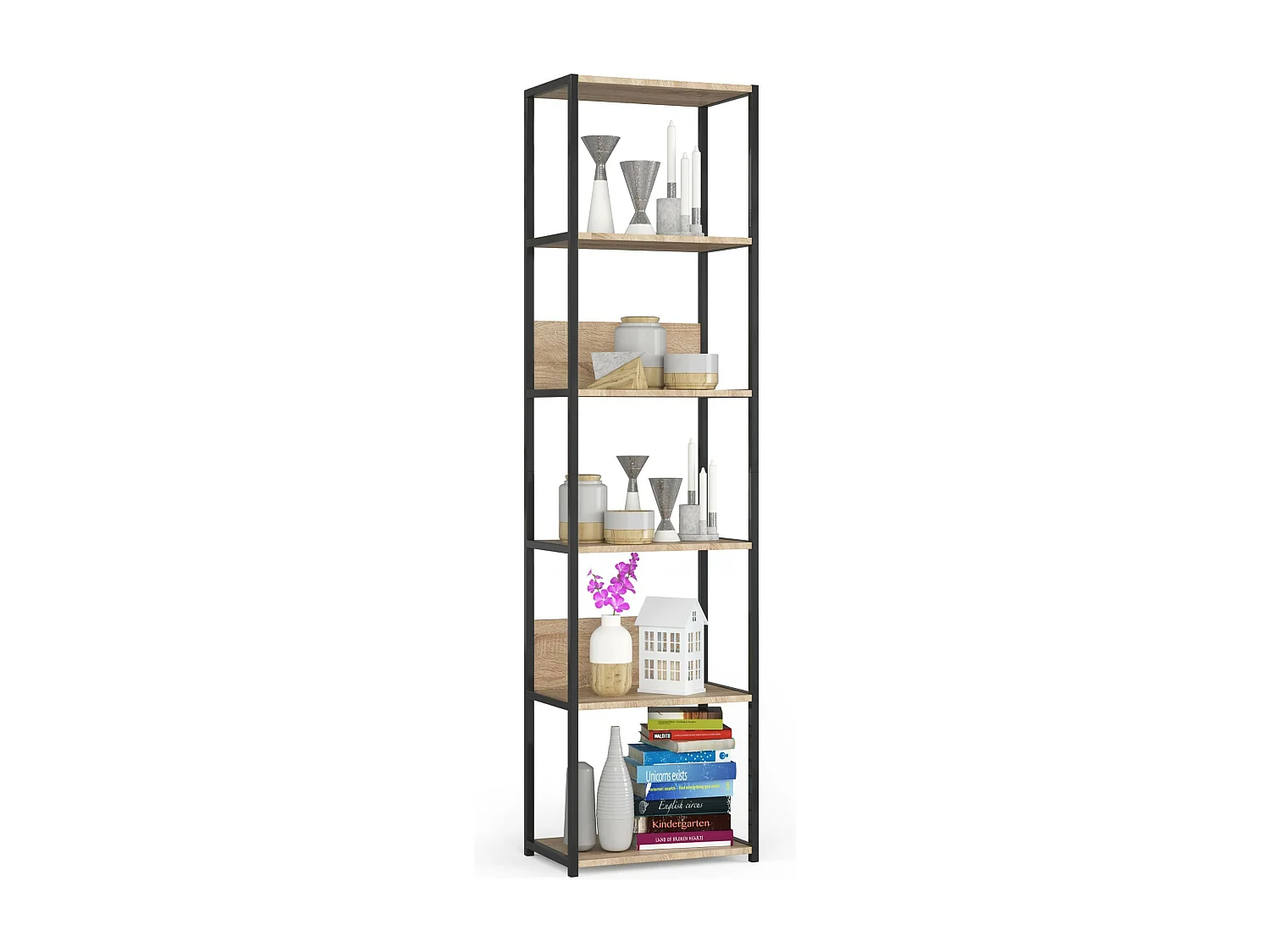 Étagère murale loft AKORD Noire 50 cm façade Chêne Sonoma 6 étagères 50x32x192 cm