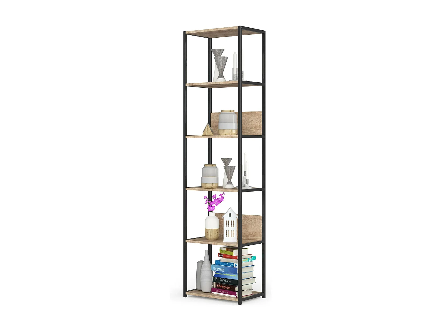 Étagère murale loft AKORD Noire 50 cm façade Chêne Sonoma 6 étagères 50x32x192 cm
