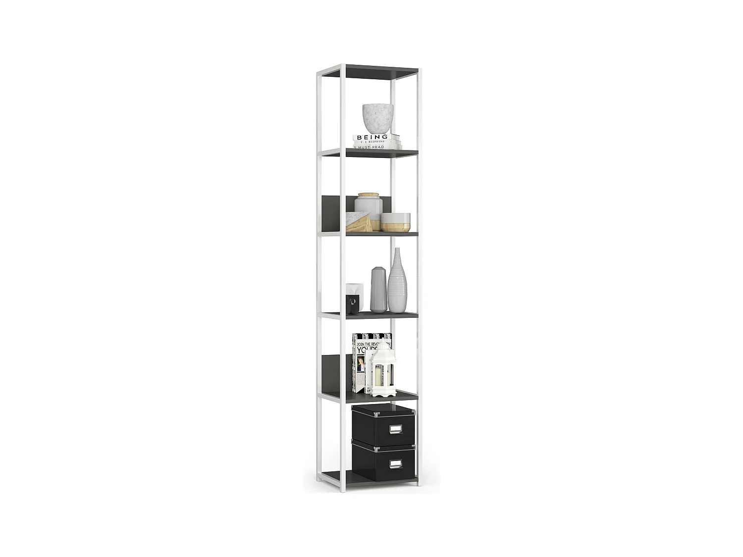 Estantería loft 40 cm AKORD metálica Blanco con 6 estantes en Gris 40x32x191 cm