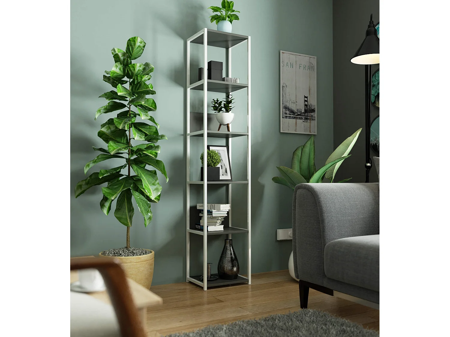 Étagère murale industrielle AKORD Blanche - Grise 40 cm 6 étagères 40x32x192 cm