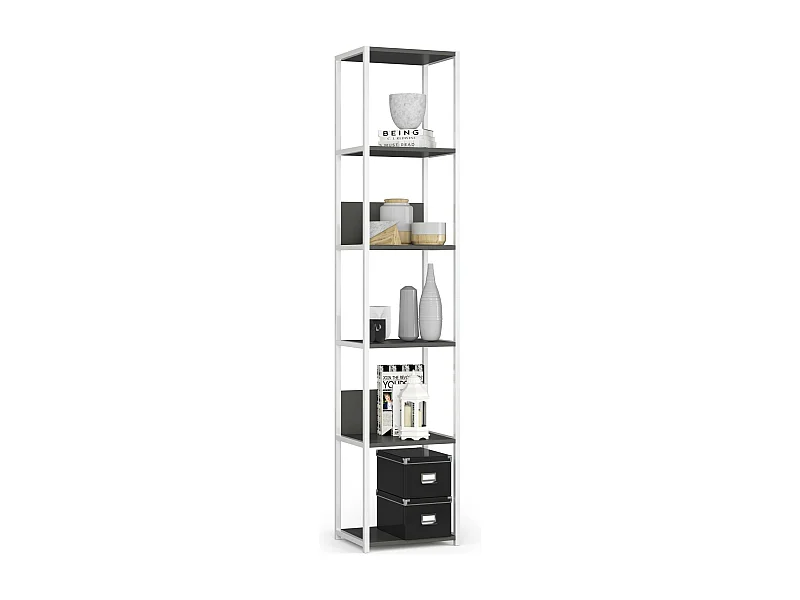 Open Boekenkast, Ladderkast, Loft Design / Metalen Vakkenkast met 6 Planken / Opbergplank / Boekenrek Opslagrek / Wit - Grafietgrijs / 40 x 192 x 32 cm