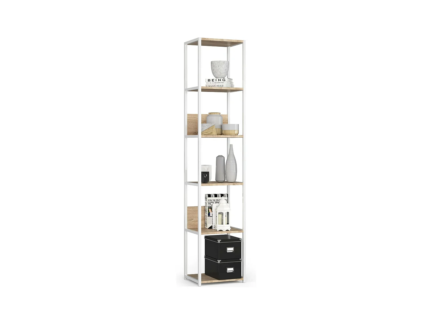 Estantería loft AKORD metálica Blanco 40 cm frente en color Roble Sonoma 6 estantes 40x32x192 cm
