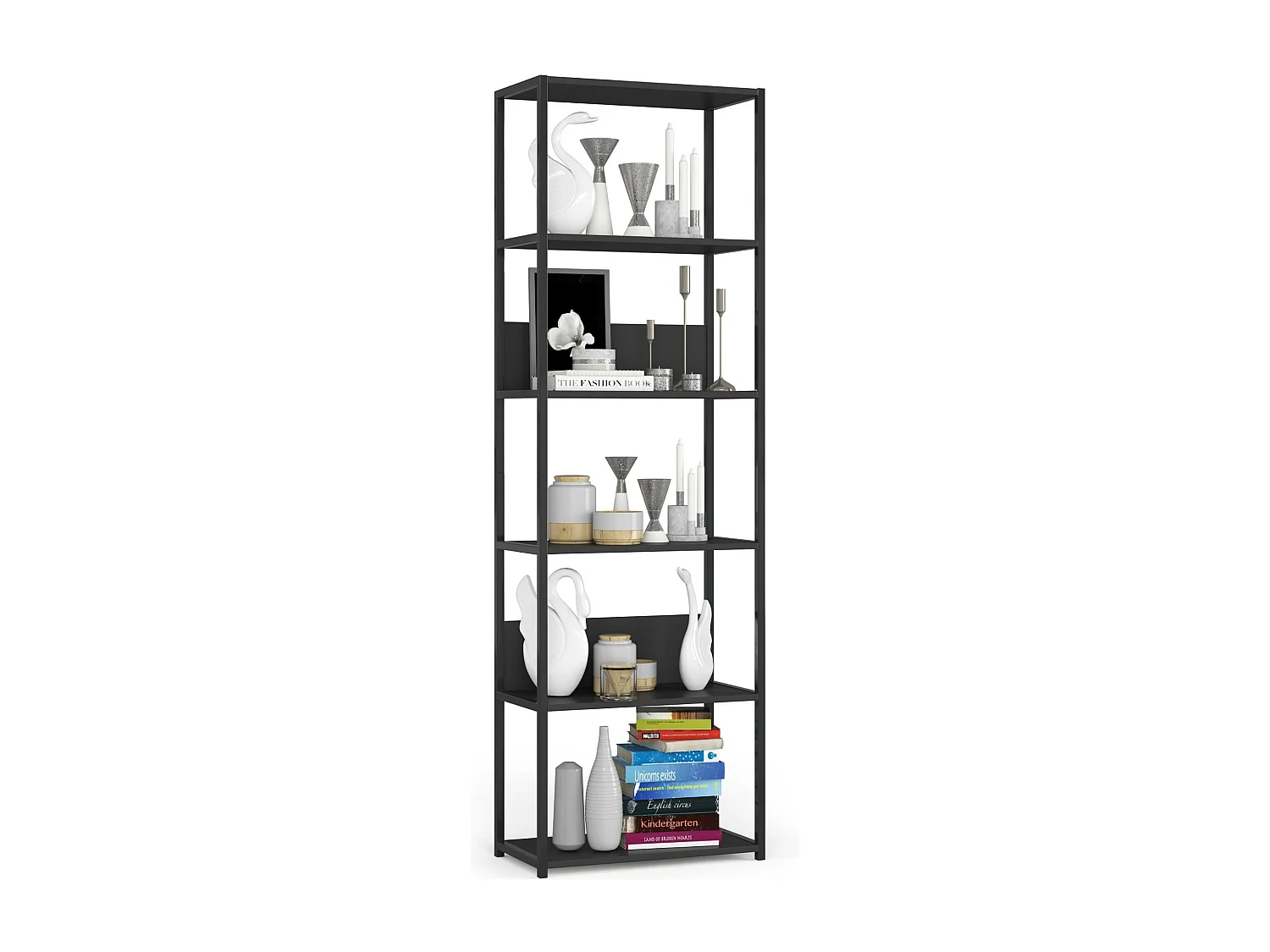 Bücherregal AKORD Metallregal mit Ebenen aus Holzwerkstoff Schwarz Breite 60 cm 6 Ebenen B60 x H192 x T32 cm