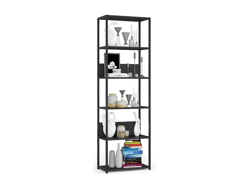 Open Boekenkast, Ladderkast, Loft Design / Metalen Vakkenkast met 6 Planken / Opbergplank / Boekenrek Opslagrek / Zwart / 60 x 192 x 32 cm