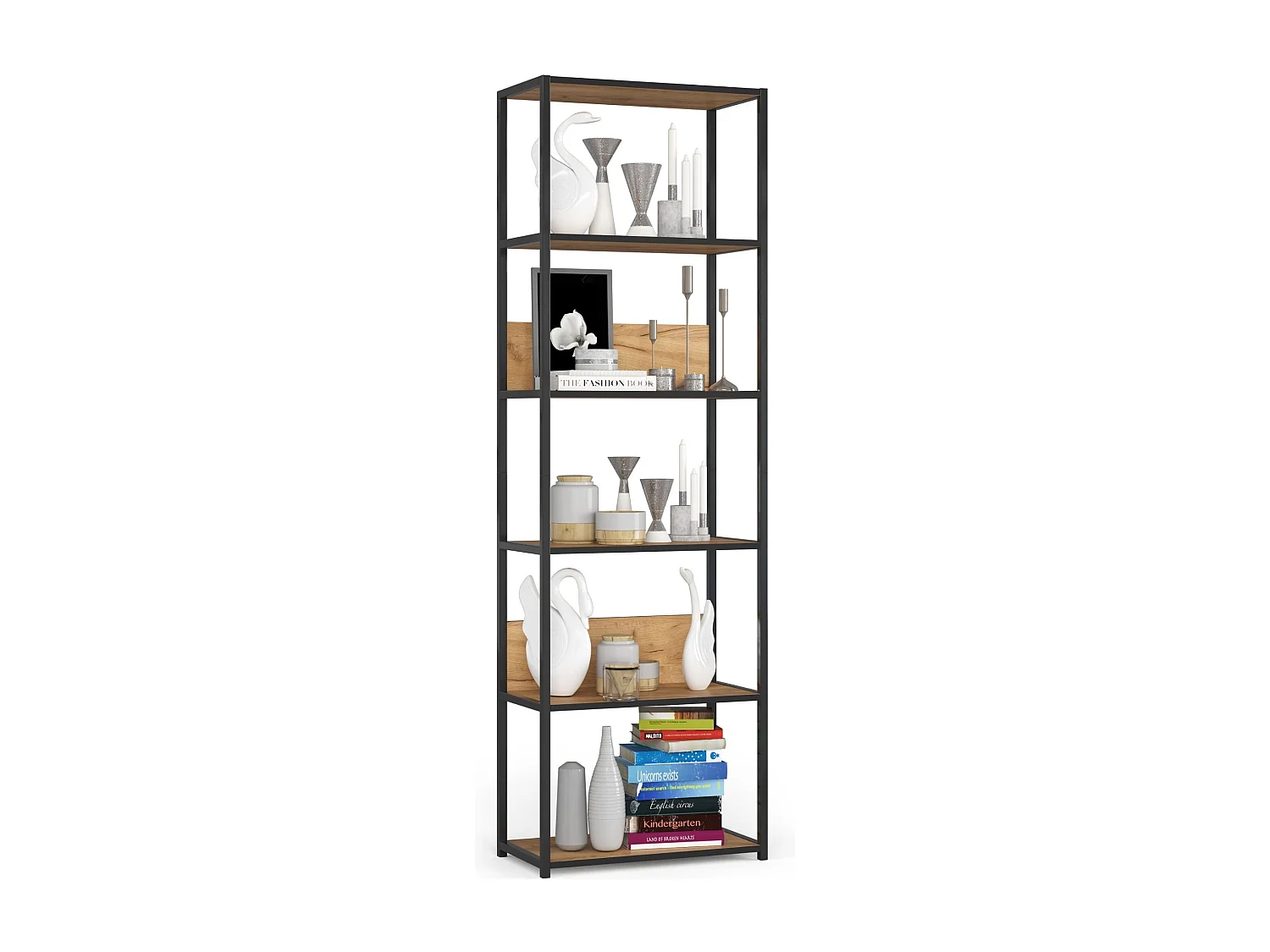 Étagère murale industrielle AKORD Noire - Chêne Craft 60 cm 6 étagères 60x32x192 cm