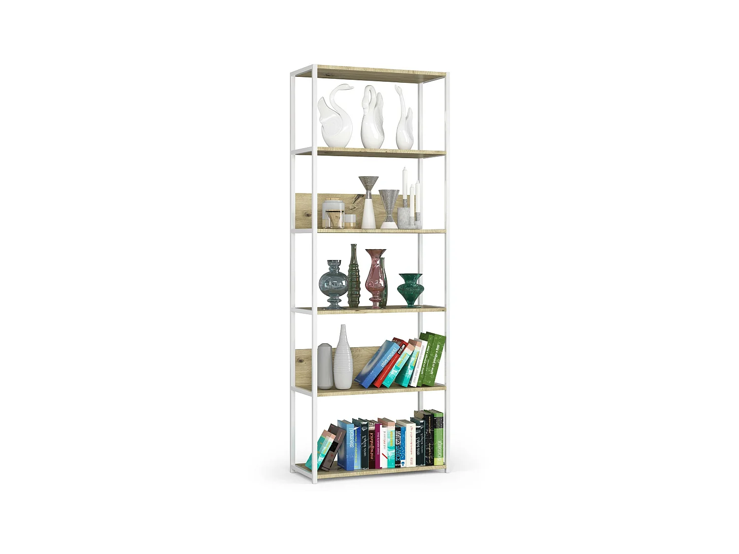 Estantería loft 70 cm AKORD metálica Blanco con 6 estantes en Roble Artisan 70x32x191 cm
