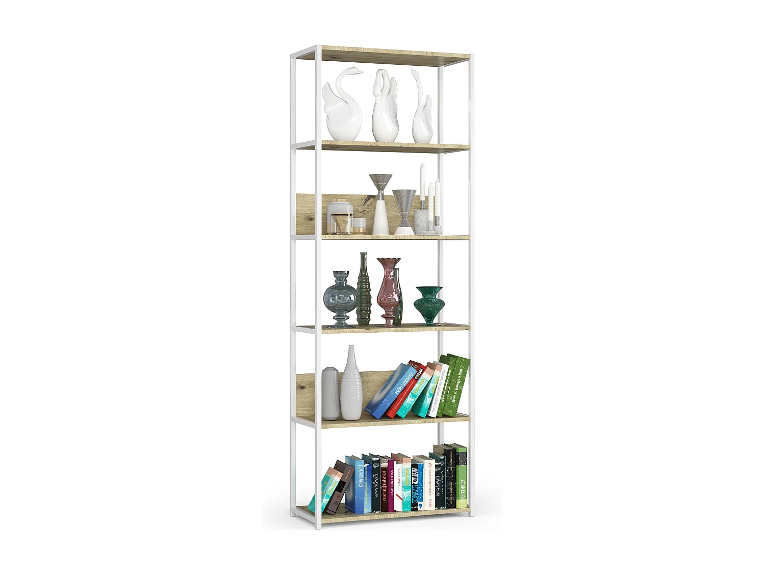 Étagère murale industrielle AKORD Blanche - Chêne Artisan 70 cm 6 étagères 70x32x192 cm
