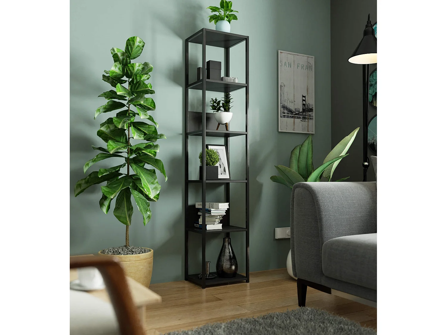 Regał loft AKORD metalowy Czarny 40 cm kolor Czarny mat 6 półek 40x32x192 cm