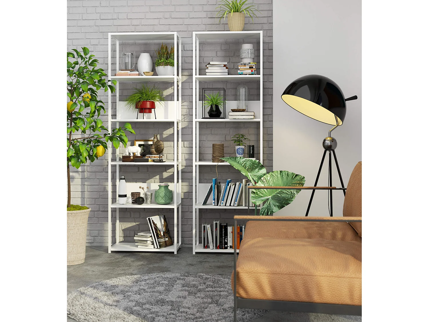 Étagère murale industrielle AKORD Blanche 60 cm 6 étagères 60x32x192 cm