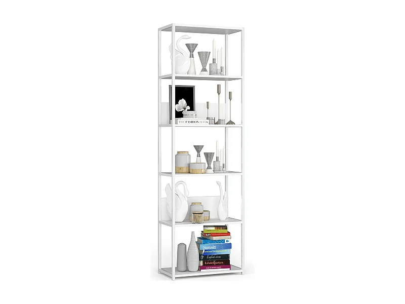 Open Boekenkast, Ladderkast, Loft Design / Metalen Vakkenkast met 6 Planken / Opbergplank / Boekenrek Opslagrek / Wit / 60 x 192 x 32 cm