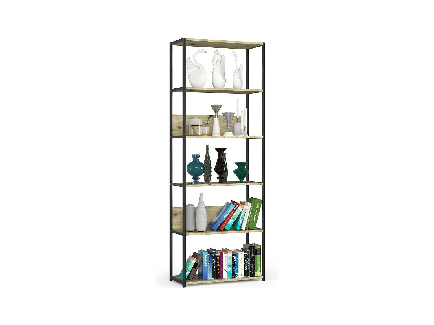 Étagère murale industrielle sur pied AKORD Noire - Chêne Artisan 70 cm 6 étagères 70x32x192 cm