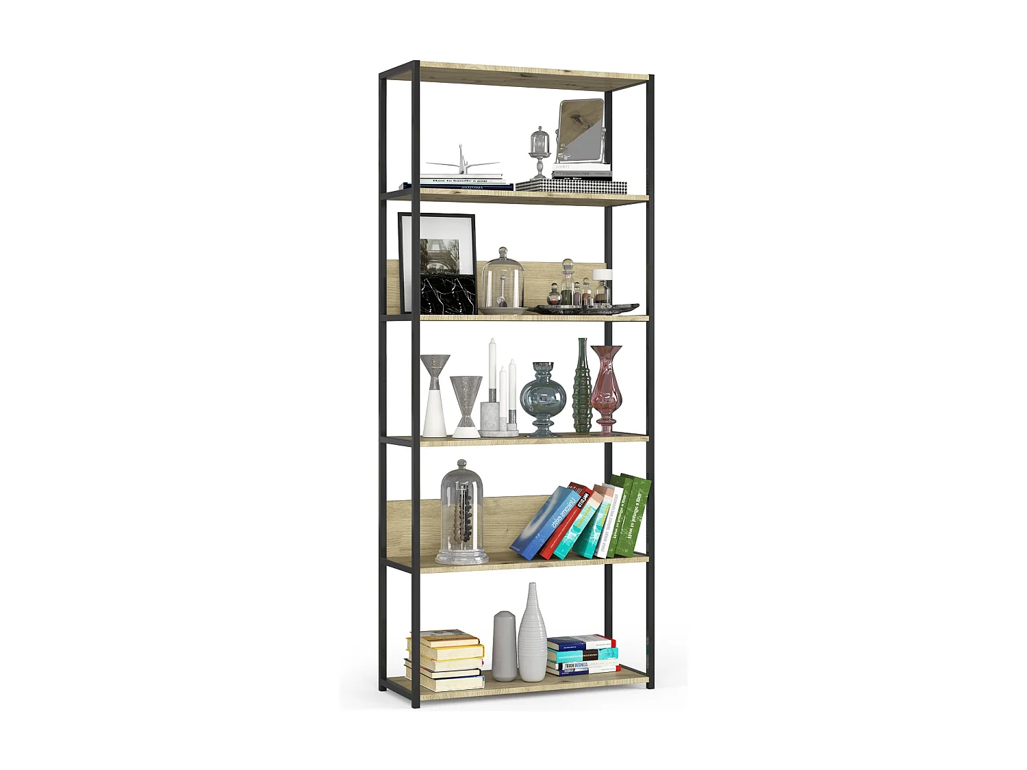 Regał industrialny AKORD metalowy Czarny 80 cm kolor Dąb Artisan mat 6 półek 80x32x192 cm