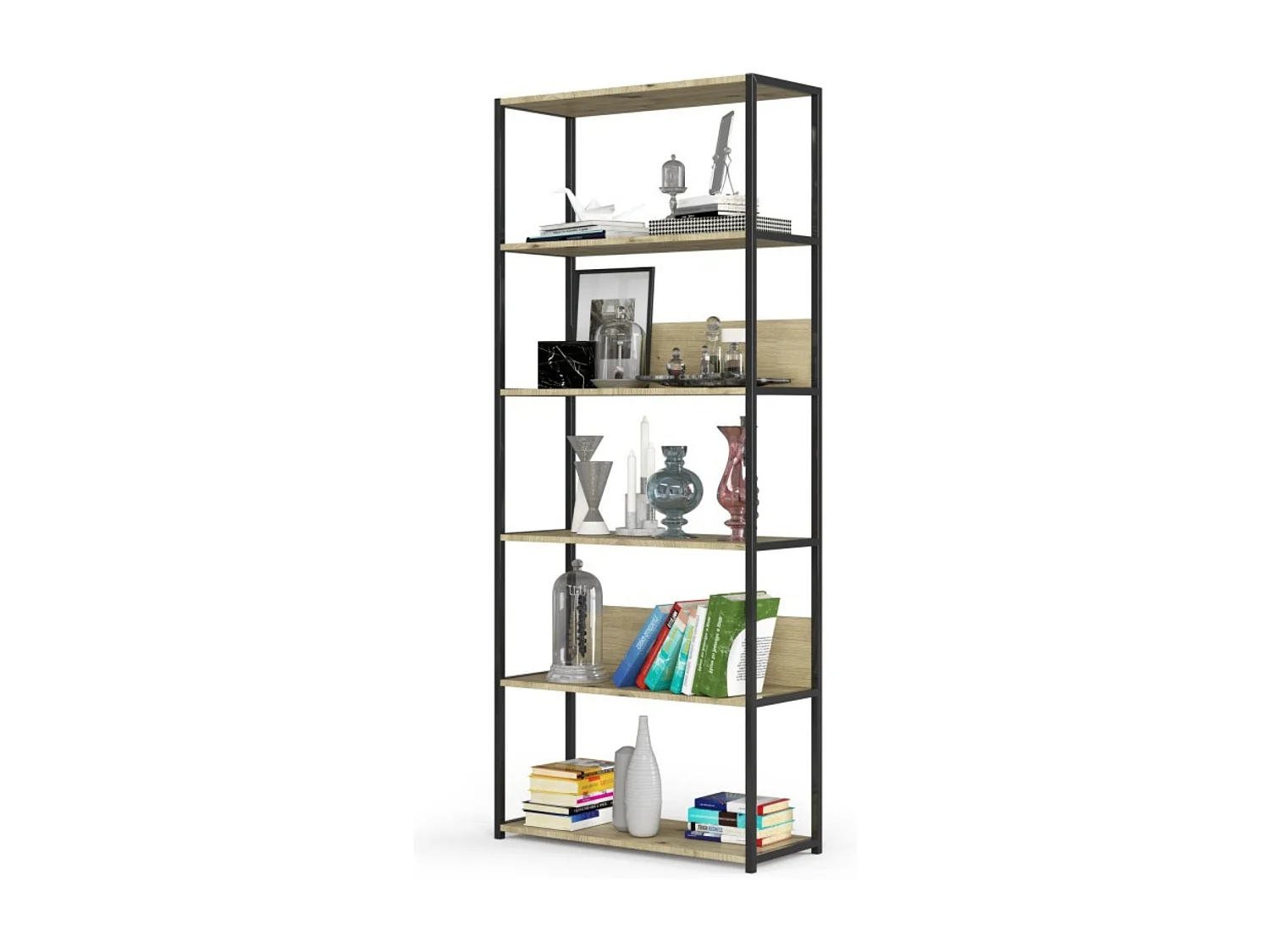 Regał industrialny AKORD metalowy Czarny 80 cm kolor Dąb Artisan mat 6 półek 80x32x192 cm