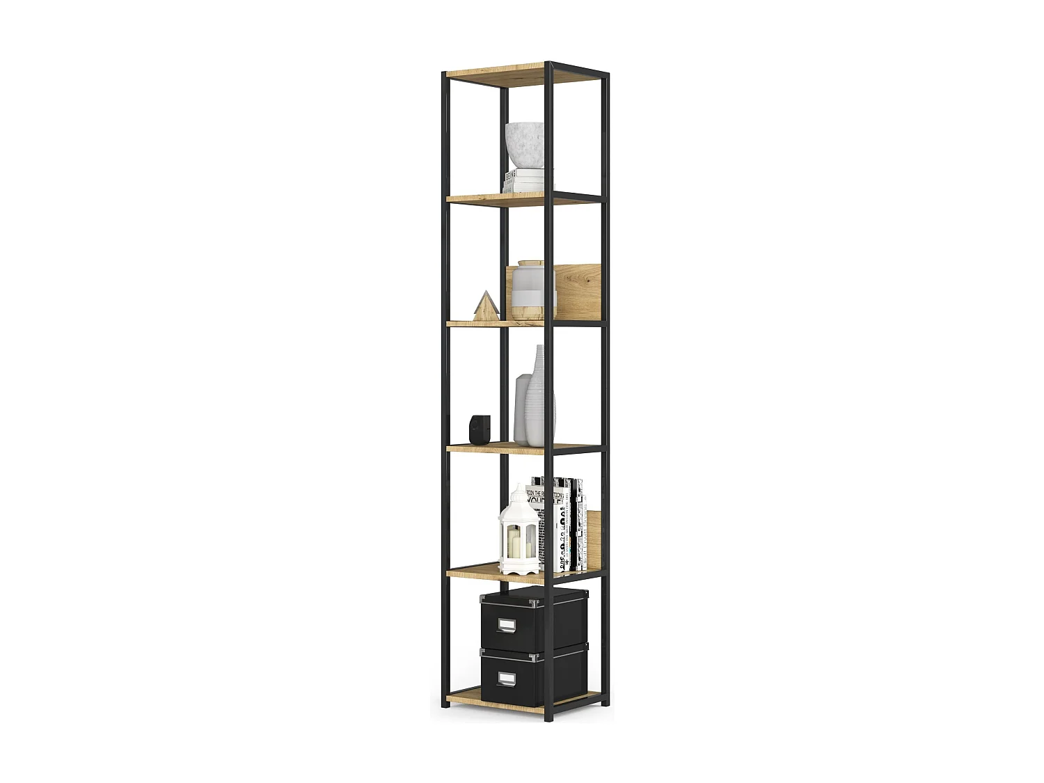 Industrieel Boekenkast Loft Stijl 40cm - Zwart/Dubbel Artisan Dekenmodel, 6 Planken, Mat Afwerking, Zelfmontage