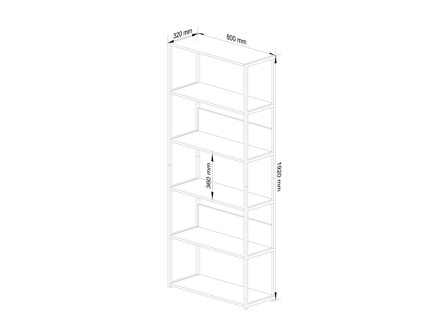 Étagère murale industrielle sur pied AKORD Noire 80 cm 6 étagères 80x32x192 cm