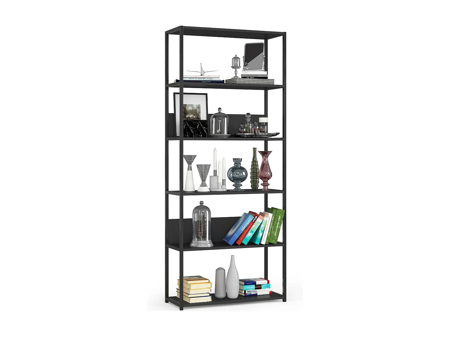 Regał industrialny AKORD metalowy Czarny 80 cm kolor Czarny mat 6 półek 80x32x192 cm
