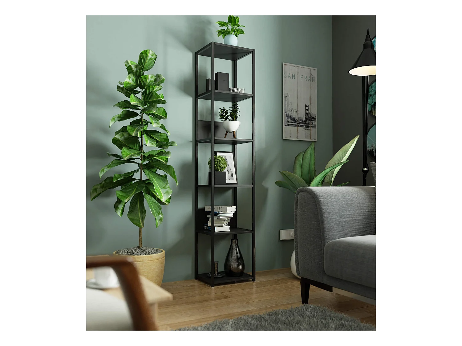 Industriële Boekenplank Zwart/Zwart 40 cm - 6 Planken, Loft Stijl, ABS-Randen, Zelfmontage