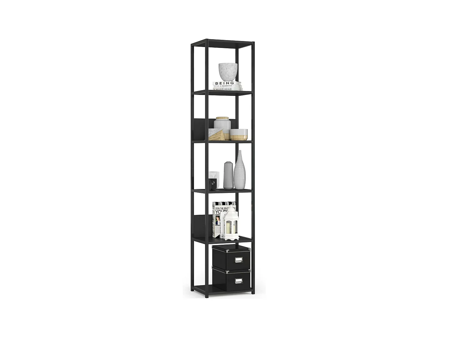 Étagère murale industrielle sur pied AKORD Noire 40 cm 6 étagères 40x32x192 cm