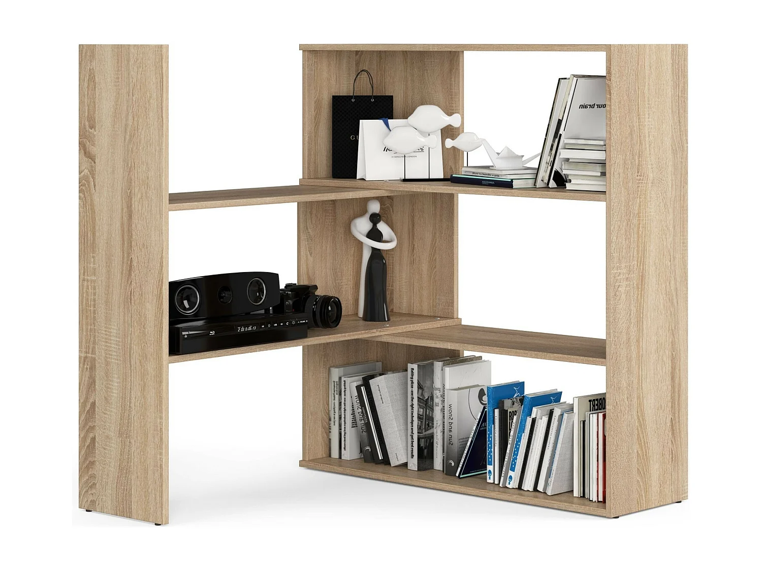 Bücherregal AKORD TWIST Eckregal ausklappbar Sonoma-Eiche 173,6 cm 3 Ebenen B173,6 x H109,3 x T30 cm