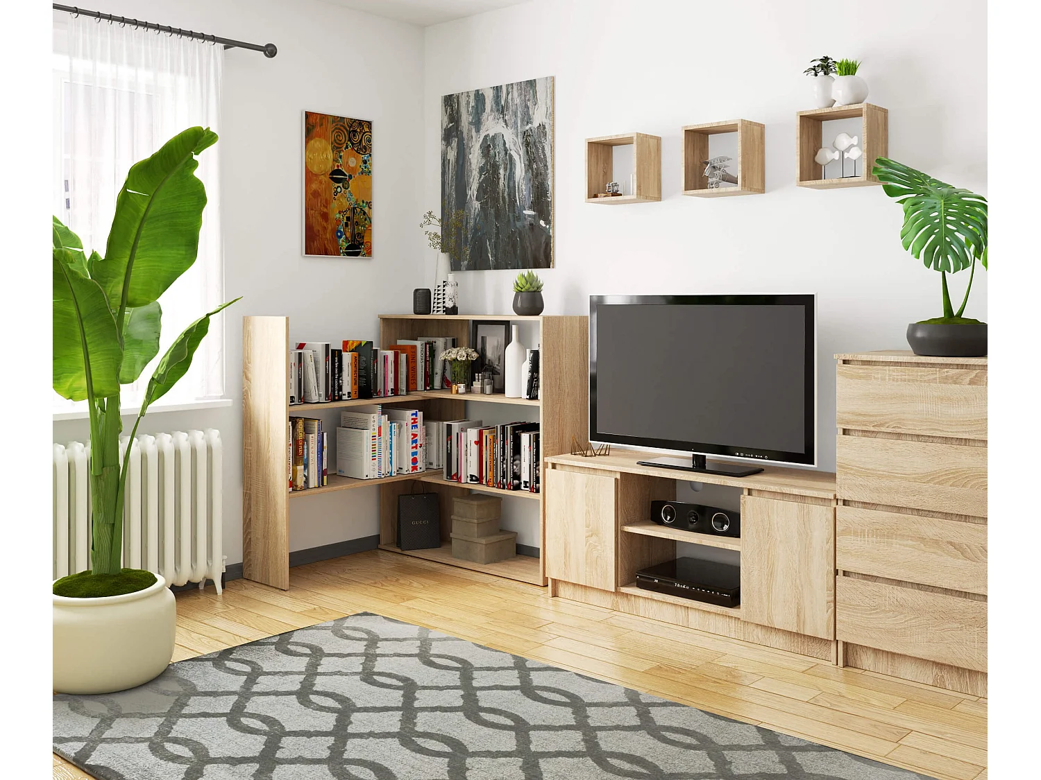 Bücherregal AKORD TWIST Eckregal ausklappbar Sonoma-Eiche 173,6 cm 3 Ebenen B173,6 x H109,3 x T30 cm