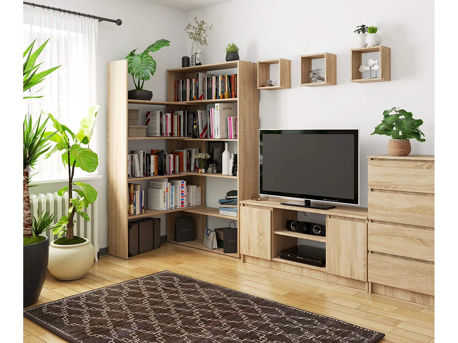 Bücherregal AKORD TWIST Eckregal ausklappbar Sonoma-Eiche 173,6 cm 5 Ebenen B173,6 x H182 x T30 cm