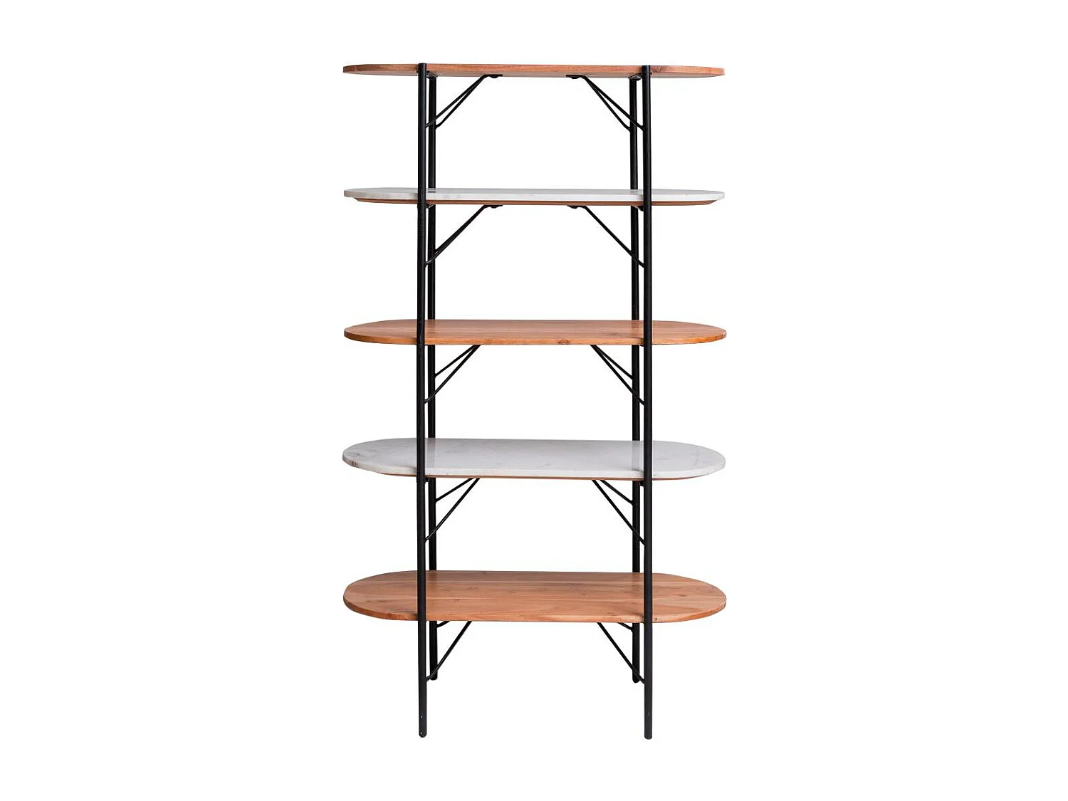 Estante de madera de acacia y mármol Scott - Chic y contemporánea con 3 estantes de madera y 2 de mármol blanco