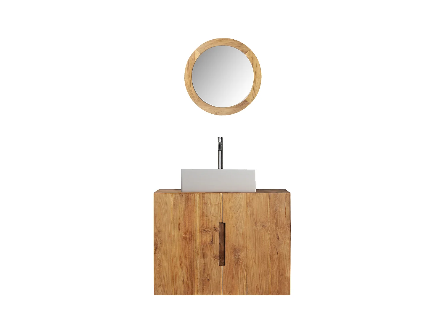 Hangende badkamermeubel van teakhout met wastafel en spiegel - 80 x 55 cm - SAWAN