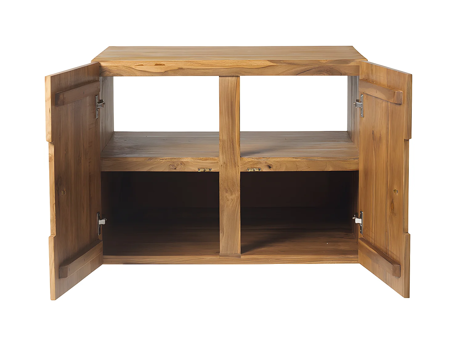Meuble de salle de bain suspendu en teck avec simple vasque et miroir - 80 cm - SAWAN