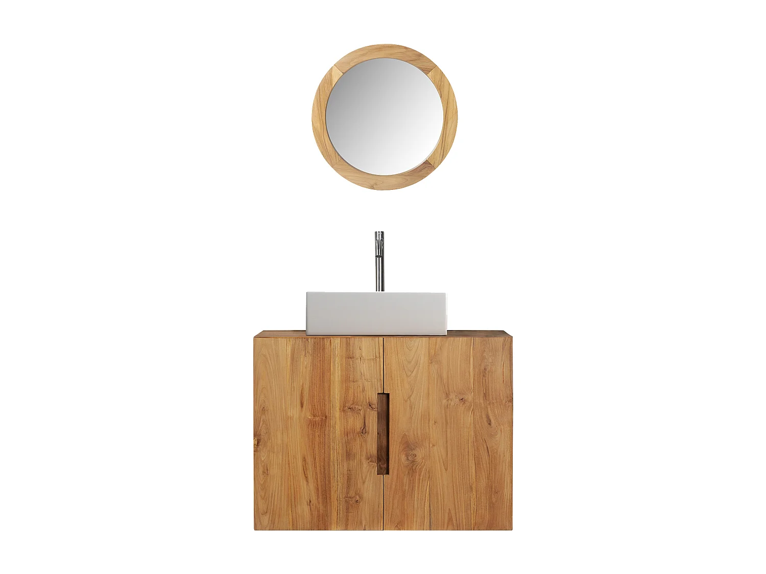 Móvel de casa de banho suspenso em teca com lavatório individual e espelho de 80 cm - SAWAN