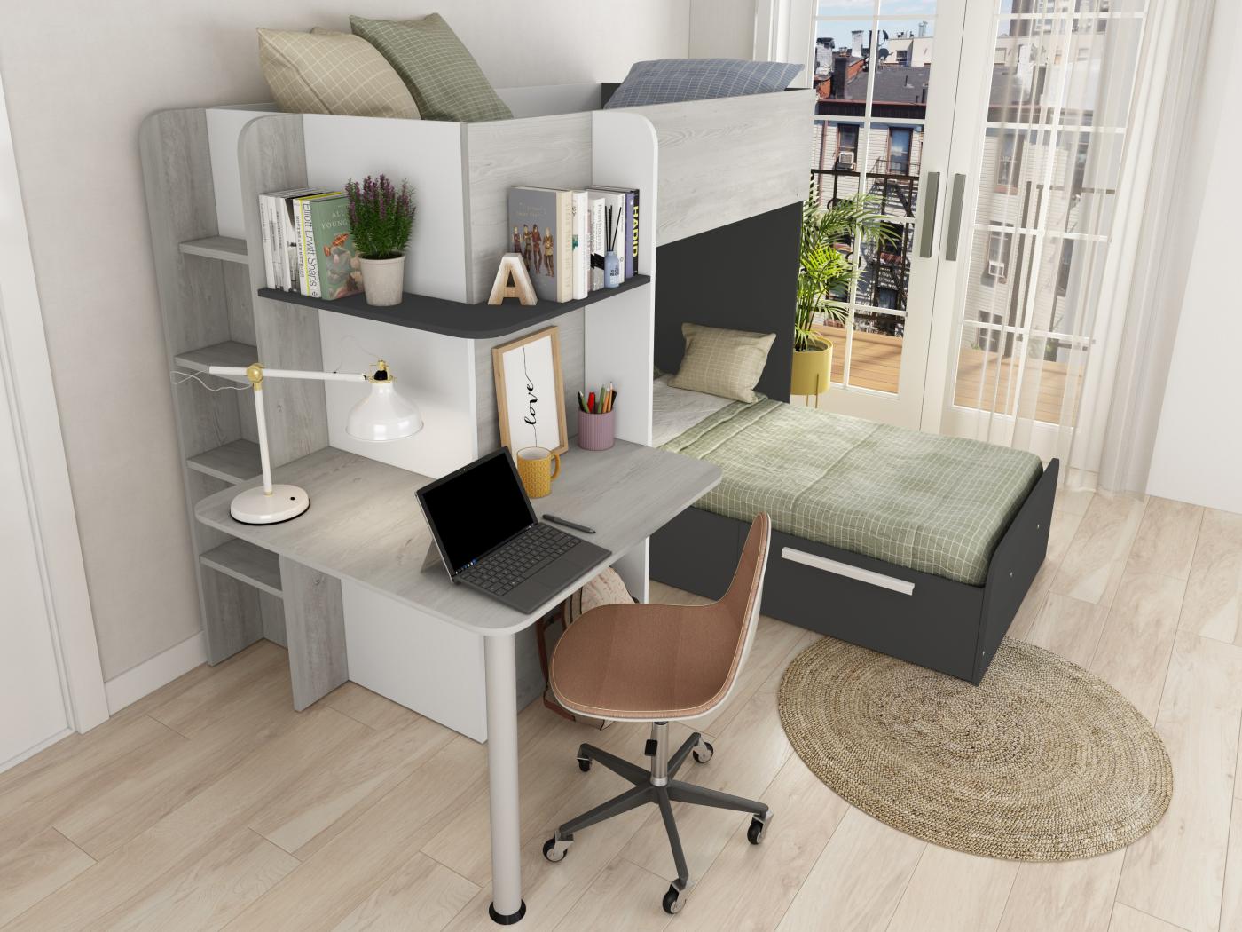 Eck Hochbett 2 X 90 X 190 Cm Mit Schreibtisch SAMUEL Jetzt 