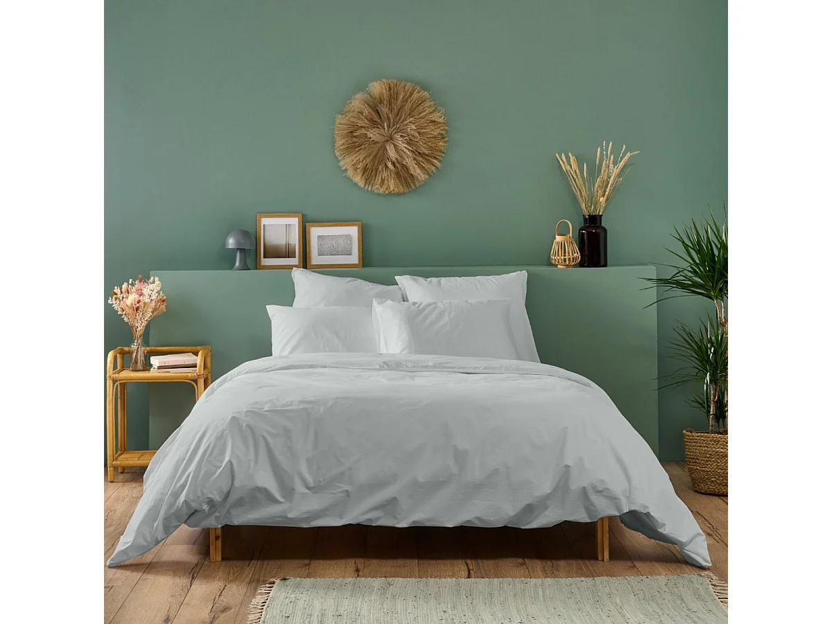 Housse de couette Gris clair en percale de coton - 140x200cm