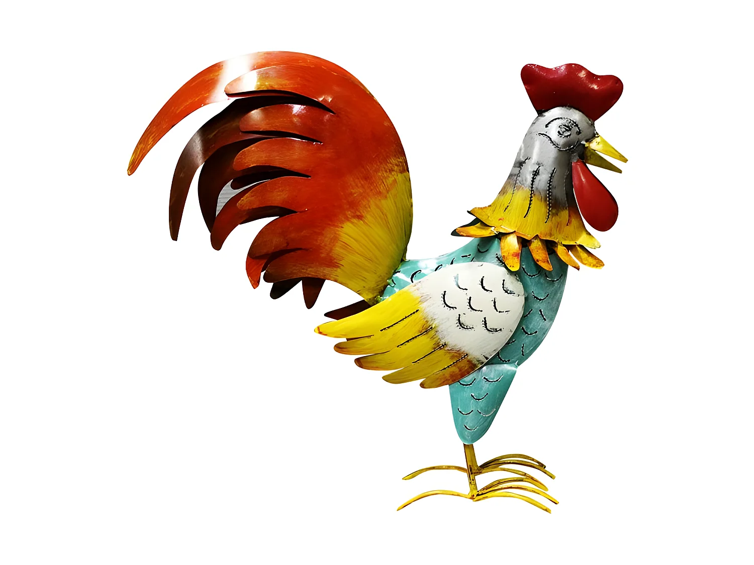 Coq en métal multicolore - COCORICO