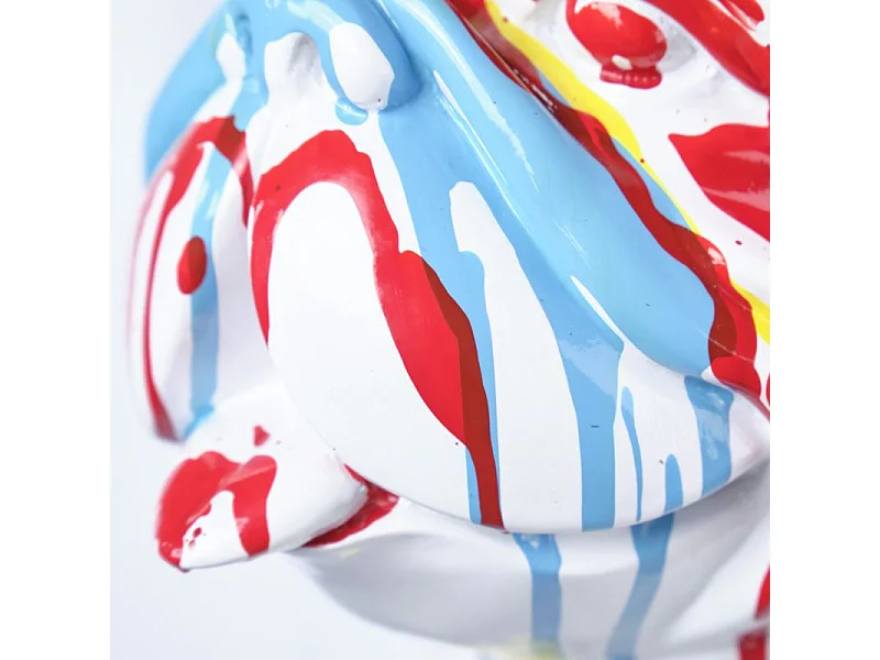 Statue chien avec coulures peintures multicolores H38 cm - BULLDOG 03