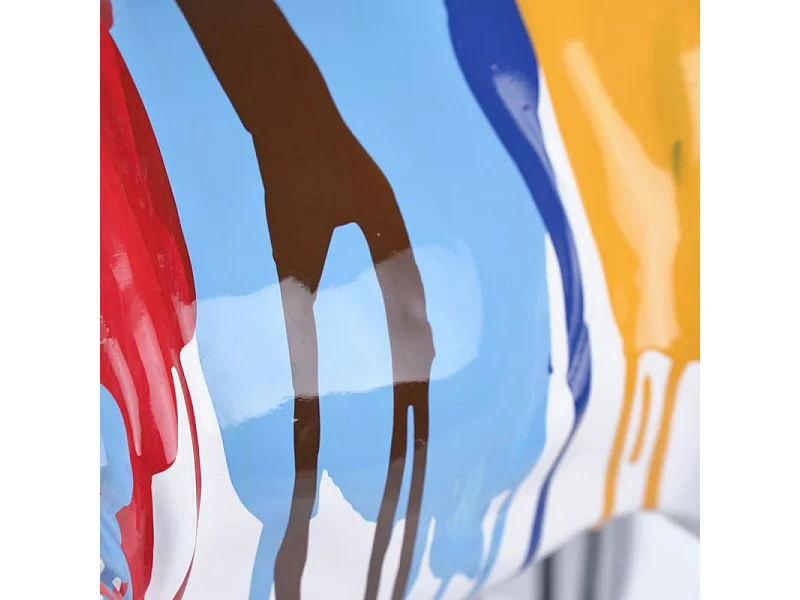 Statue chien avec coulures peintures multicolores H38 cm - BULLDOG 03