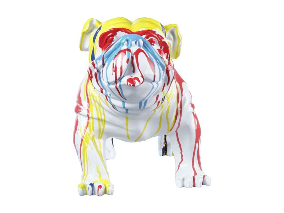 Statue chien avec coulures peintures multicolores H38 cm - BULLDOG 03