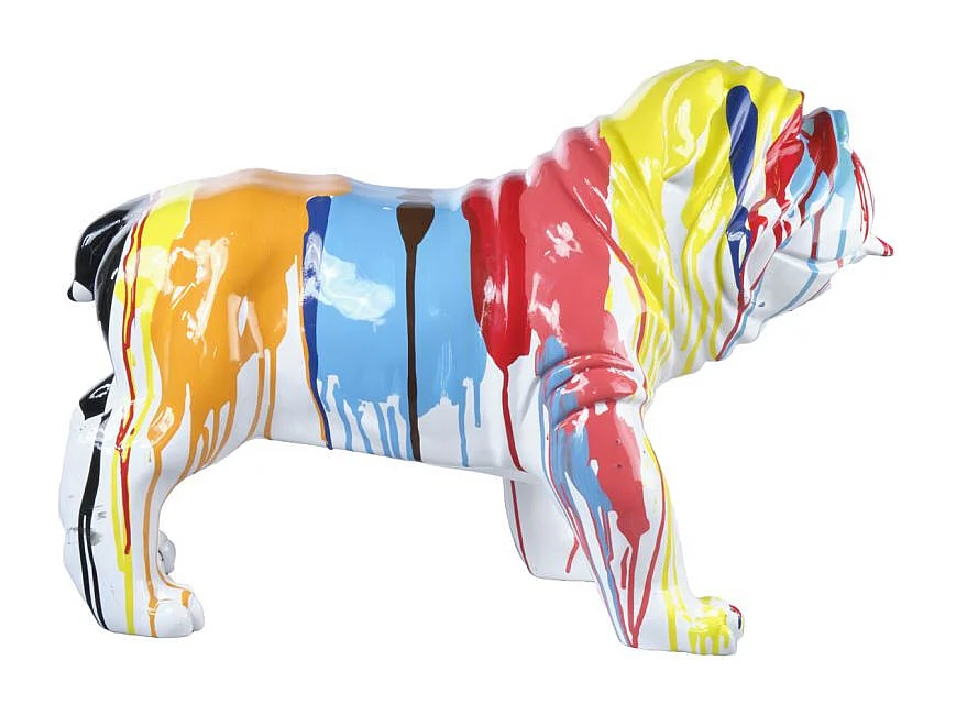 Statue chien avec coulures peintures multicolores H38 cm - BULLDOG 03
