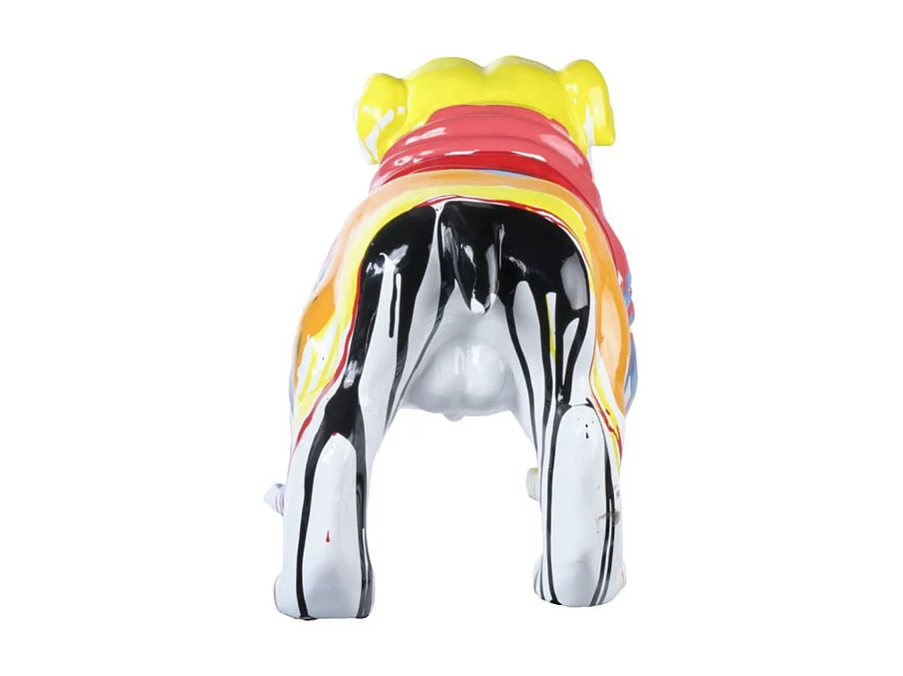 Statue chien avec coulures peintures multicolores H38 cm - BULLDOG 03