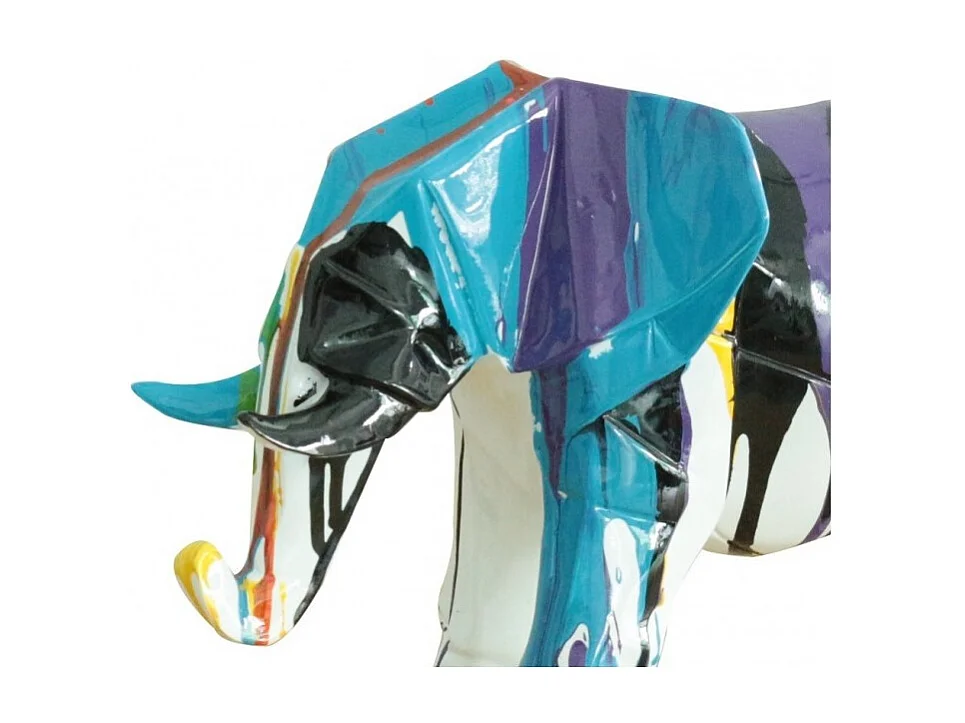 Statue éléphant géométrique coulure noir multicolore H21 cm - DUMBO 03