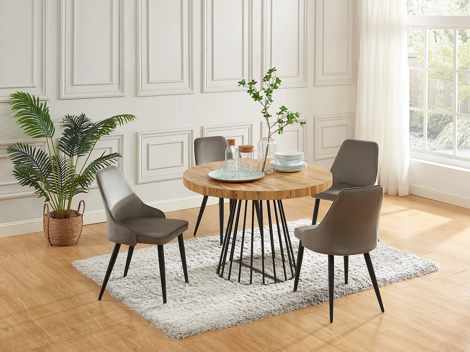 Table à manger extensible 2 à 12 personnes en MDF et acier - Naturel et noir - FIRELA