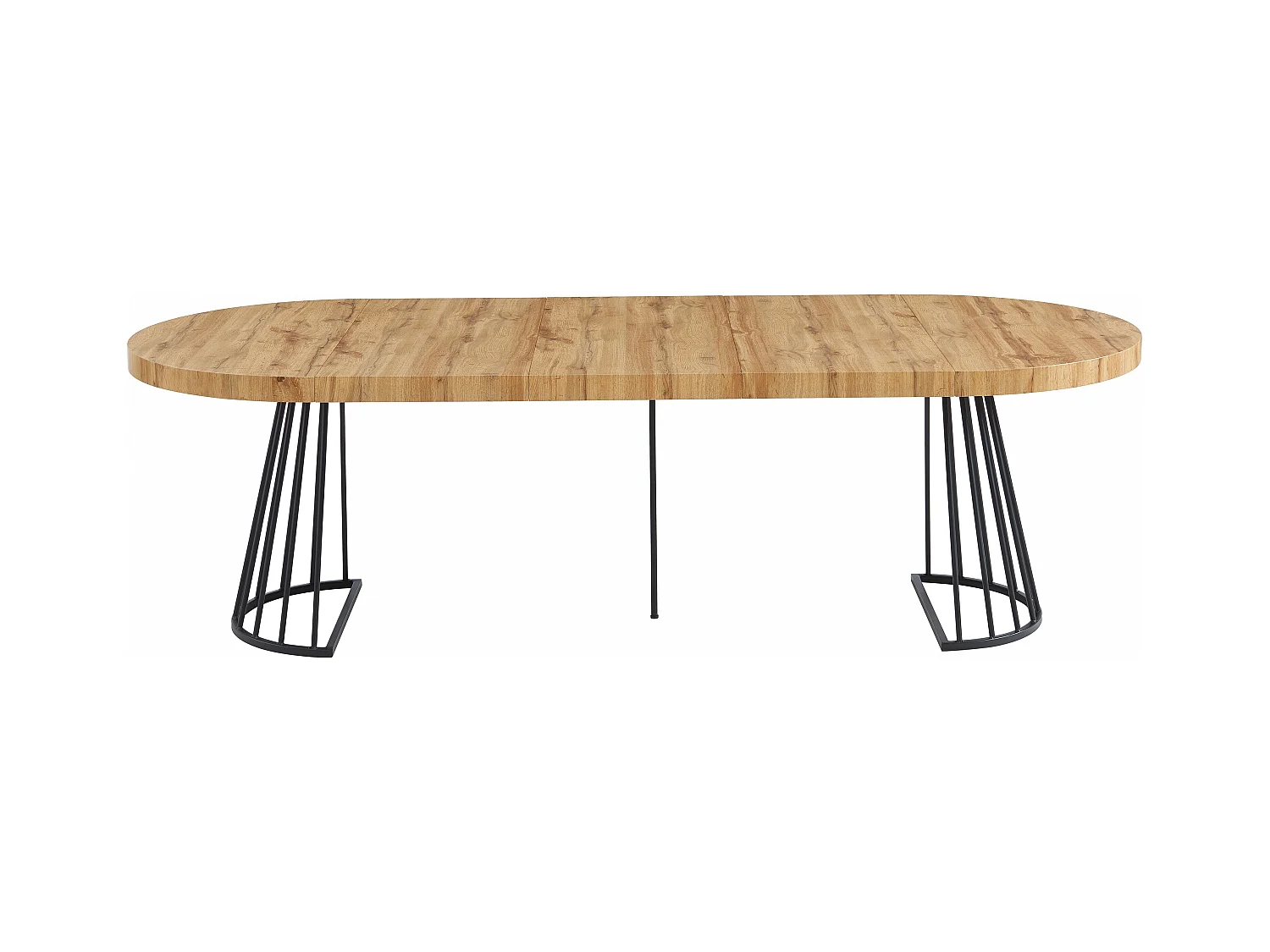 Table à manger extensible 2 à 12 personnes en MDF et acier - Naturel et noir - FIRELA