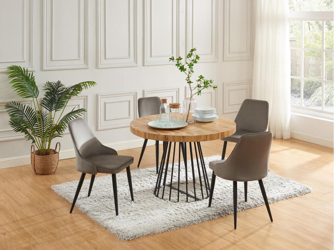 vente unique Table à manger extensible 2 à 12 personnes en MDF et acier - Naturel et noir - FIRELA