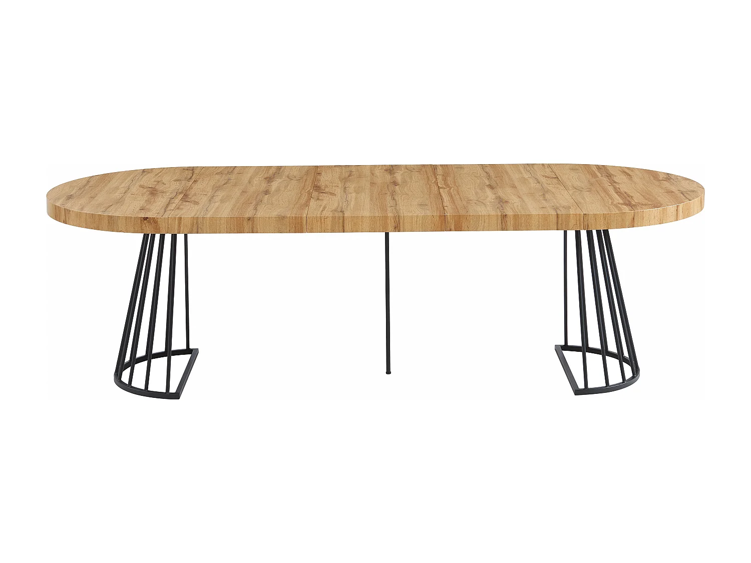 Uitschuifbare eettafel 2 tot 12 plaatsen van mdf en staal - Naturel en zwart - FIRELA