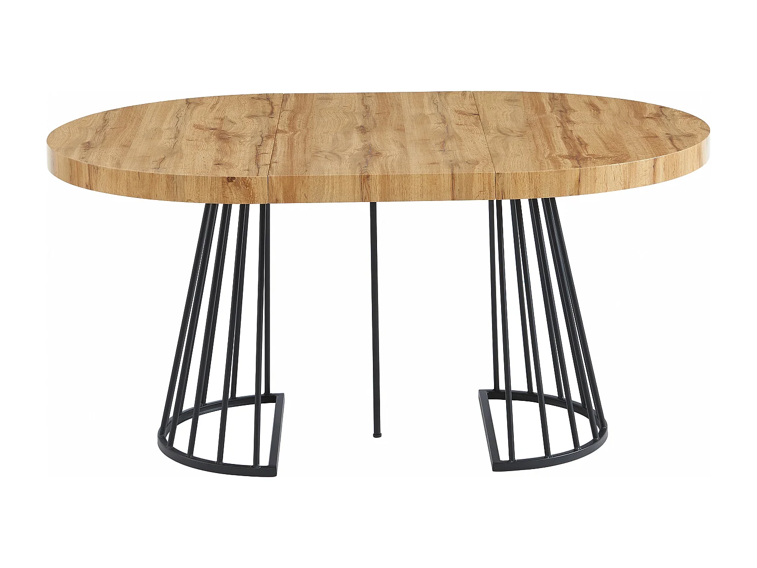 Uitschuifbare eettafel 2 tot 12 plaatsen van mdf en staal - Naturel en zwart - FIRELA