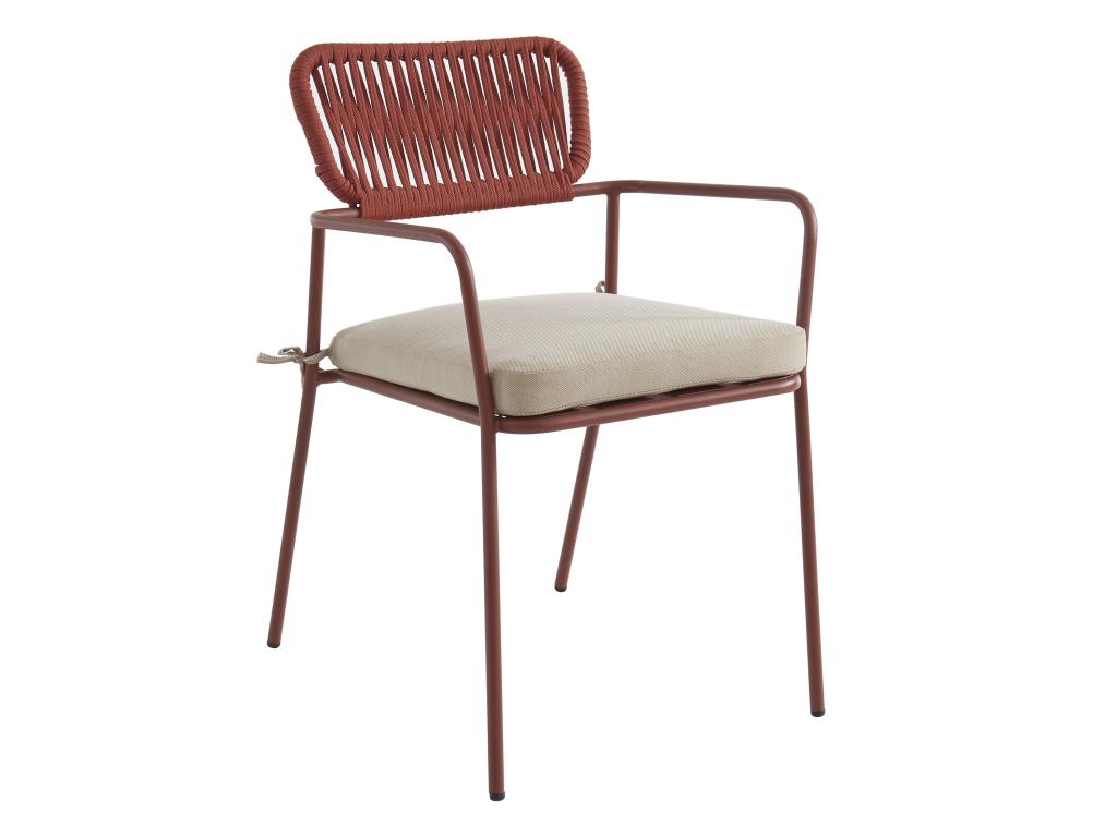 Chaise de jardin en métal et corde avec accoudoirs - Terracotta - LOUSINI de MYLIA