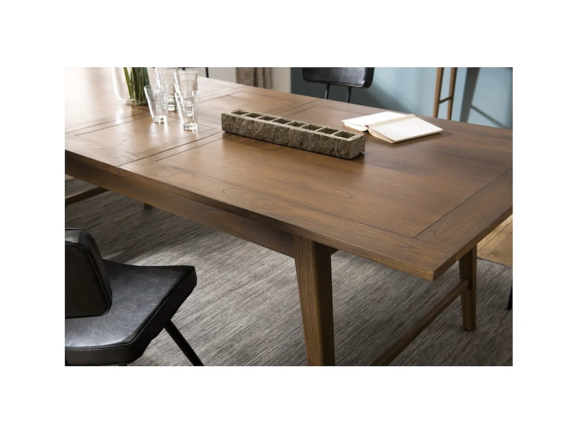 LARA - Table à manger rectangulaire ext. 200/240cm bois Mindi marron
