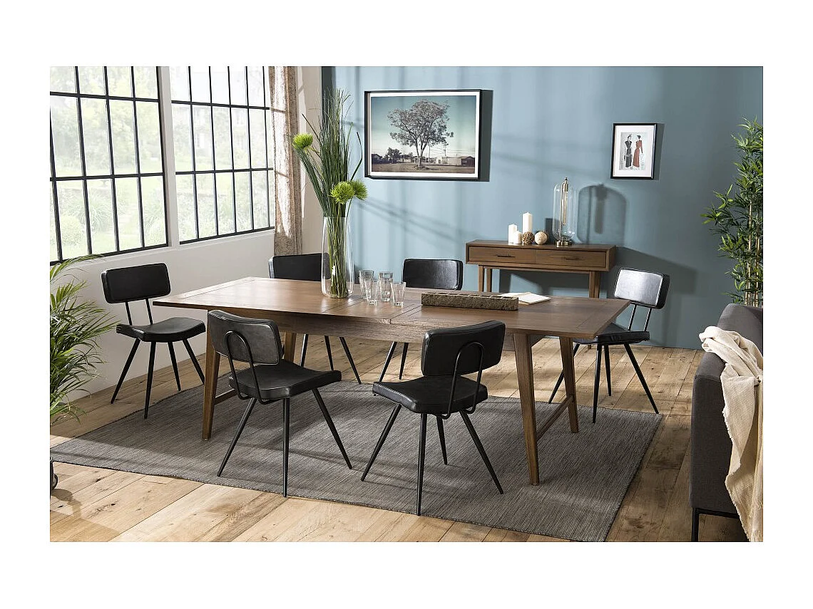 LARA - Table à manger rectangulaire ext. 200/240cm bois Mindi marron