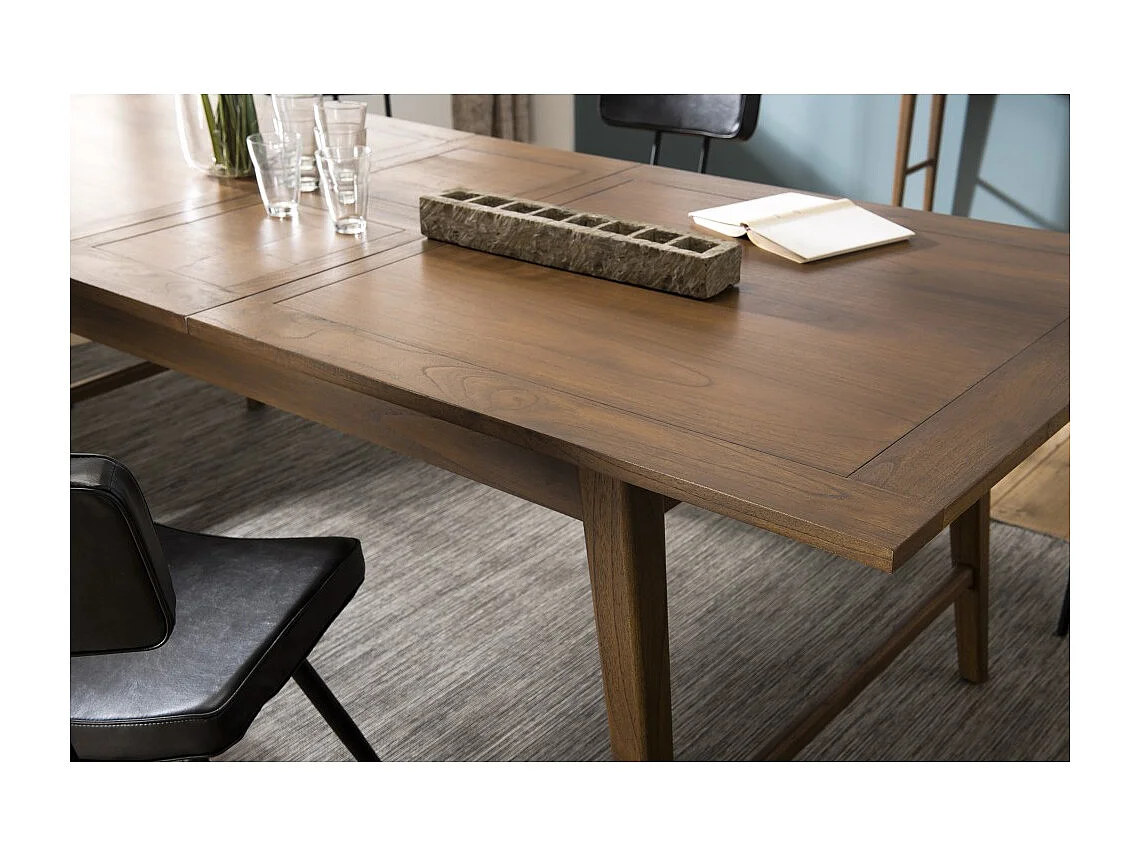 LARA - Table à manger rectangulaire ext. 200/240cm bois Mindi marron